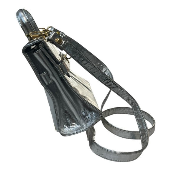 Vintage Mini Saks Fifth Avenue Silver Leather with Gold Hardware Handbag - Picture 3 of 9